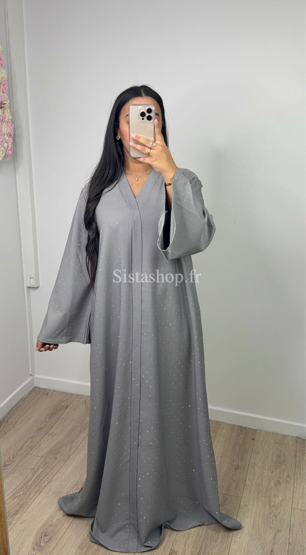 Abaya à strass Myriam Gris