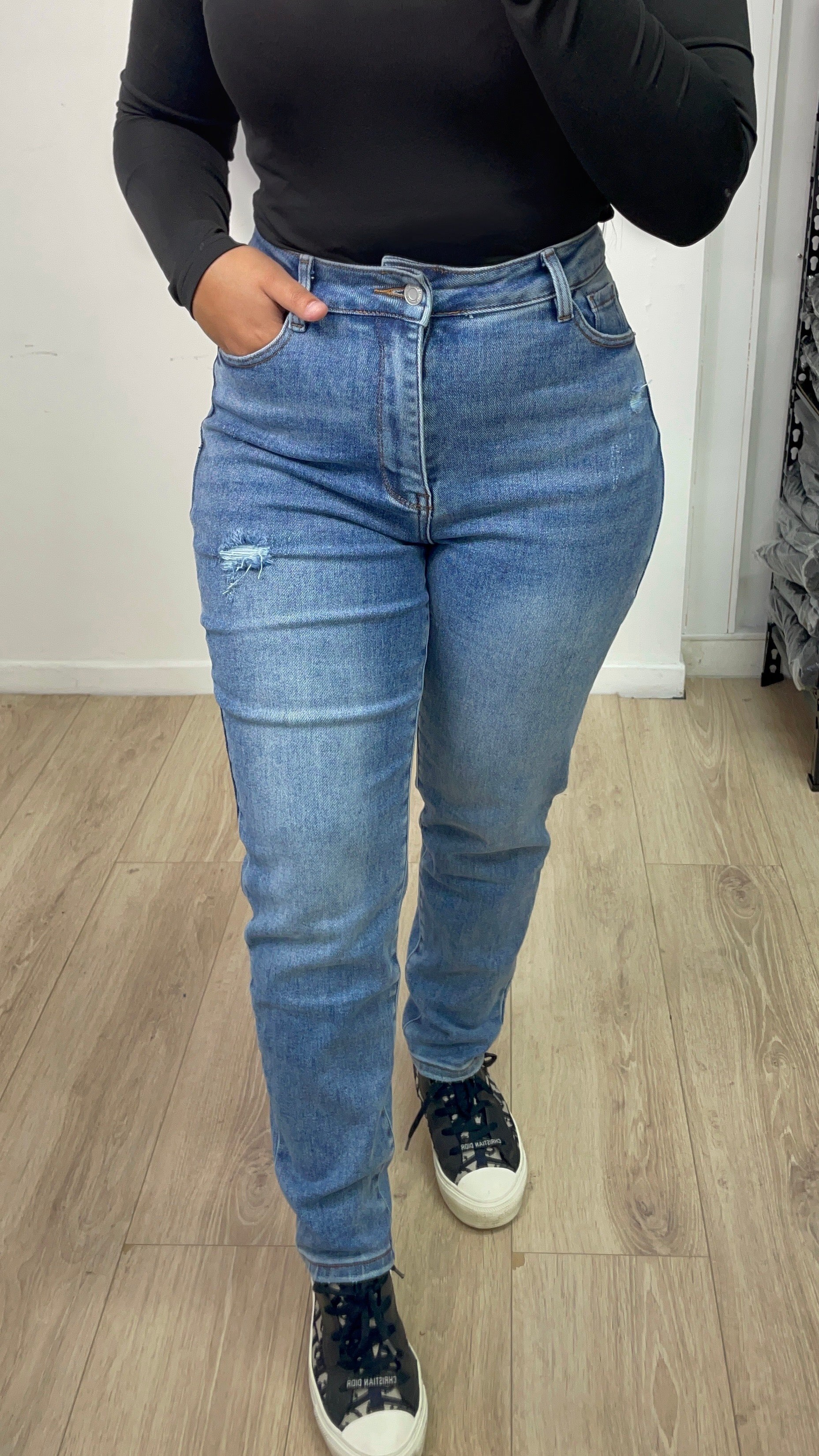 Jean Mom fit bleu