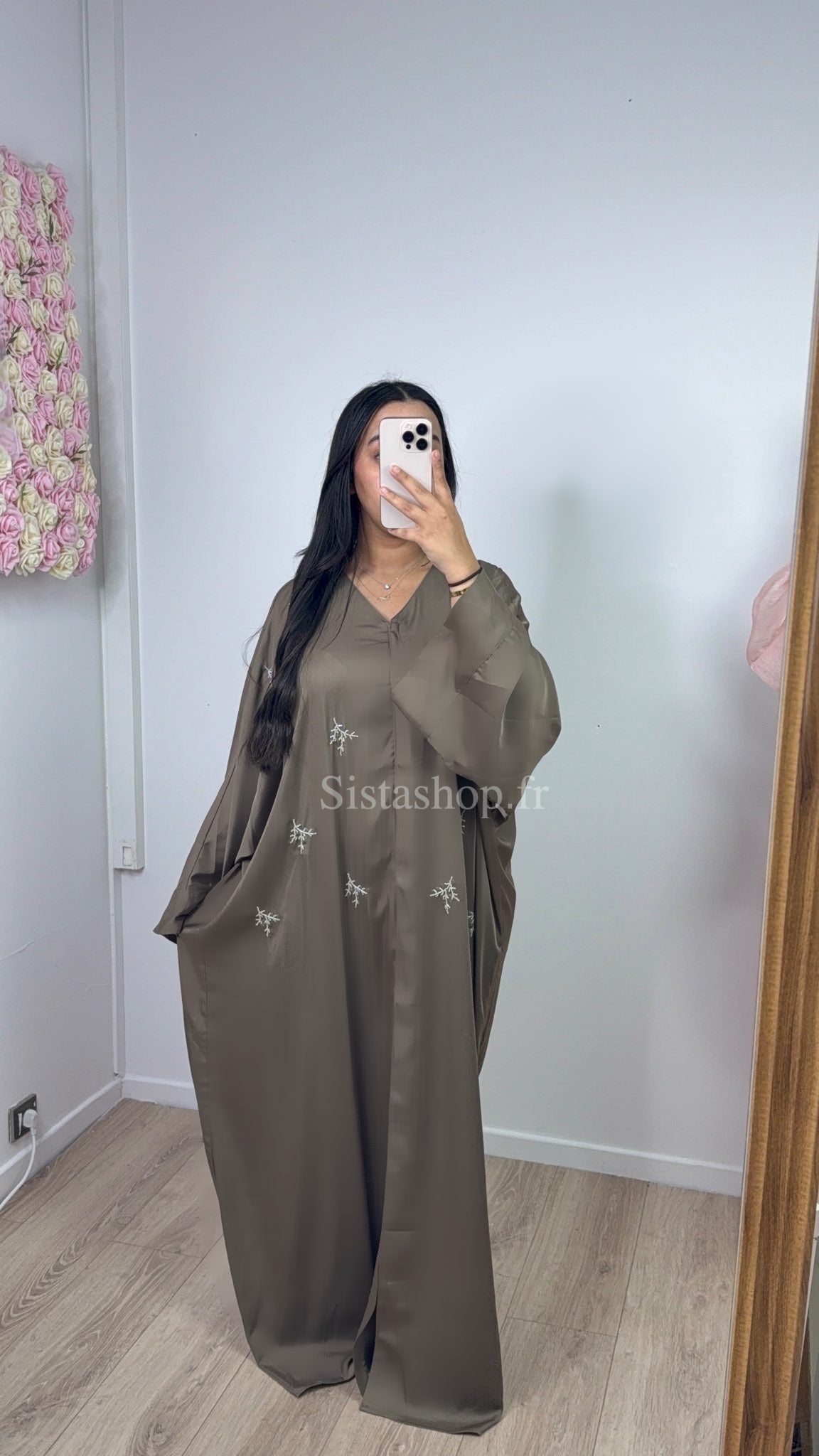 Abaya à perle Sabrina Taupe