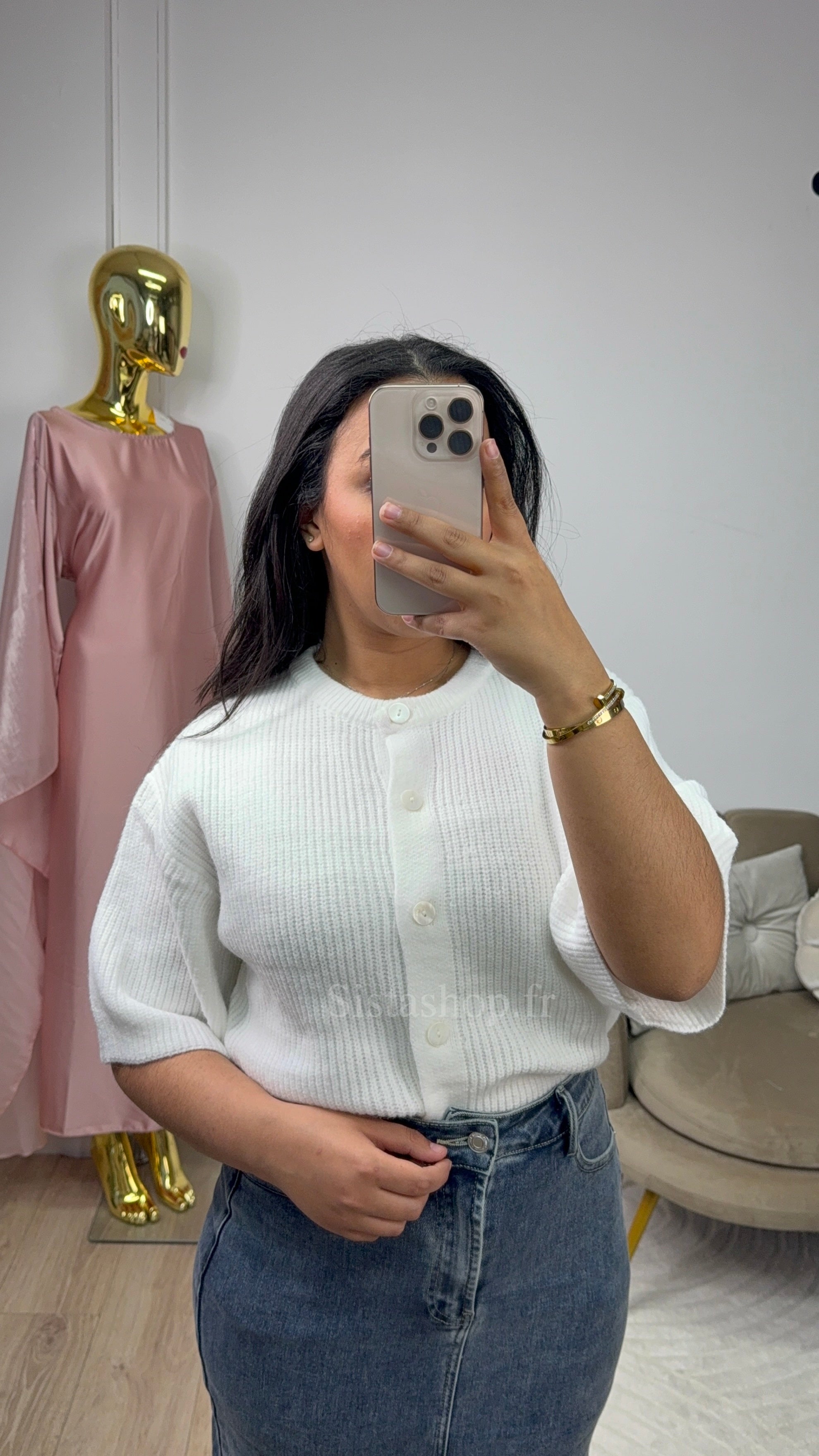 Cardigan en maille boutonné Blanc Hana