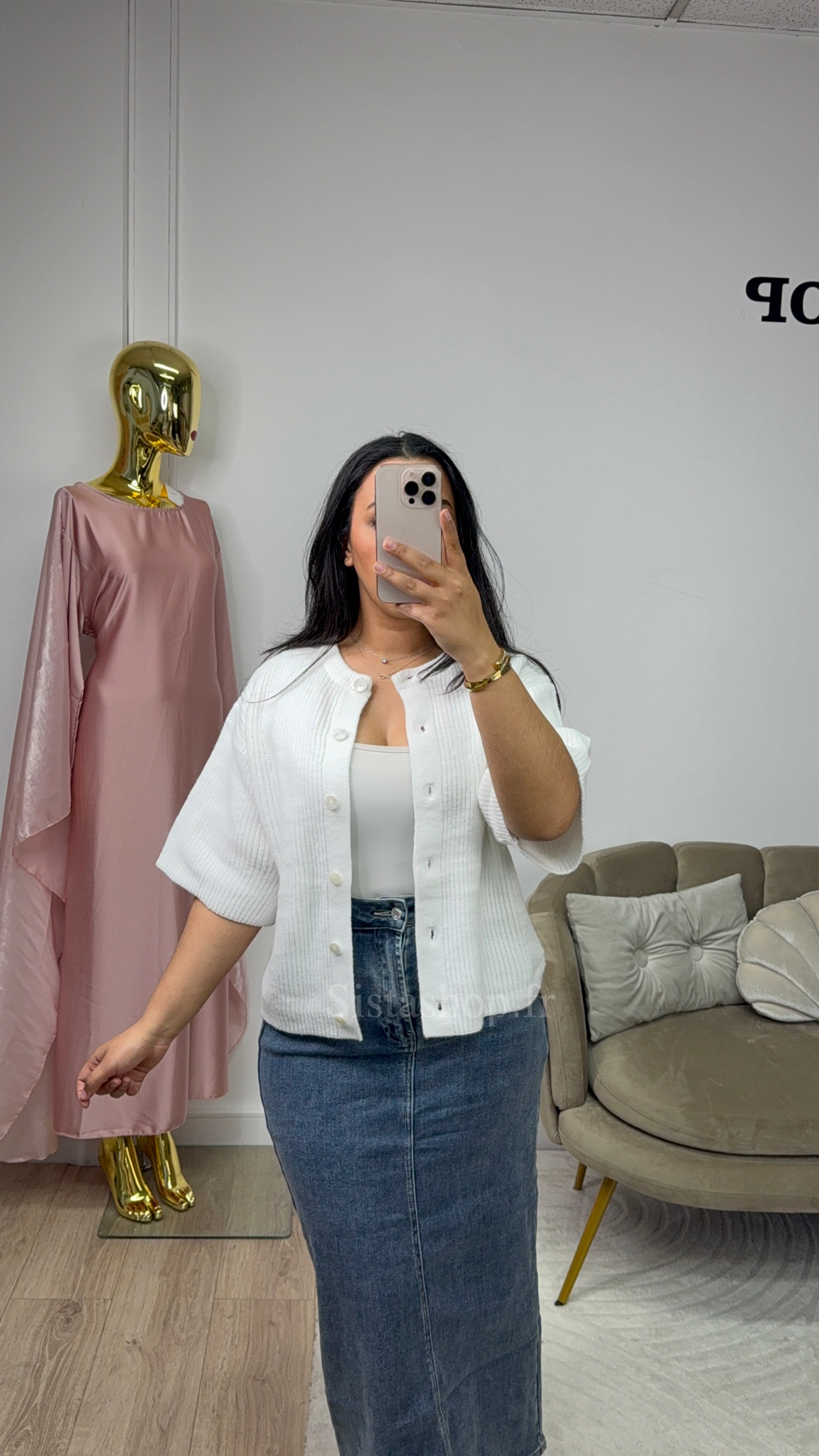 Cardigan en maille boutonné Blanc Hana