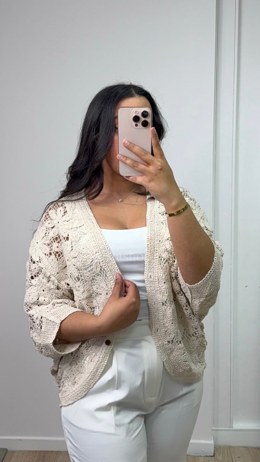 Gilet crochet beige oversize