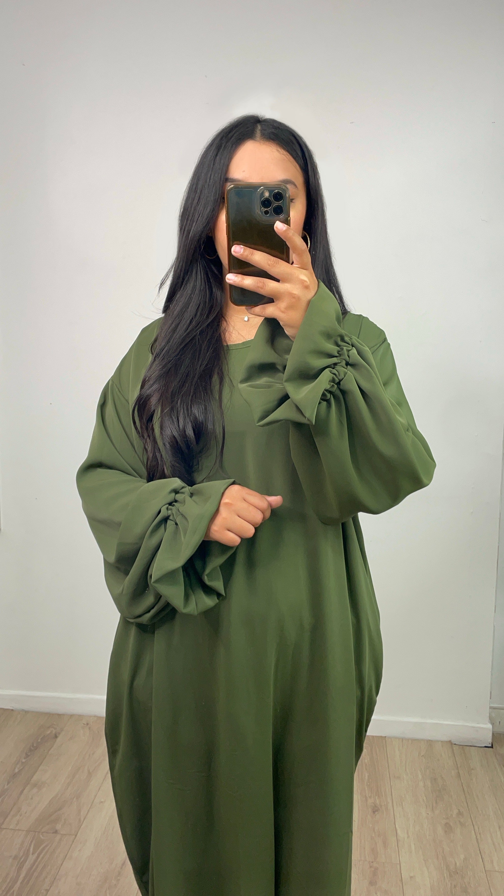 Abaya manche tulipe Kamila Kaki