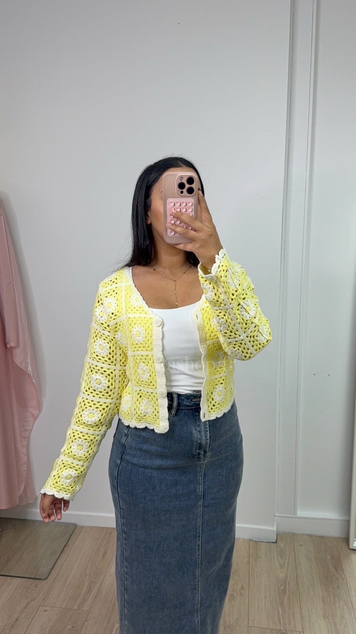 Gilet crochet à fleurs Jaune