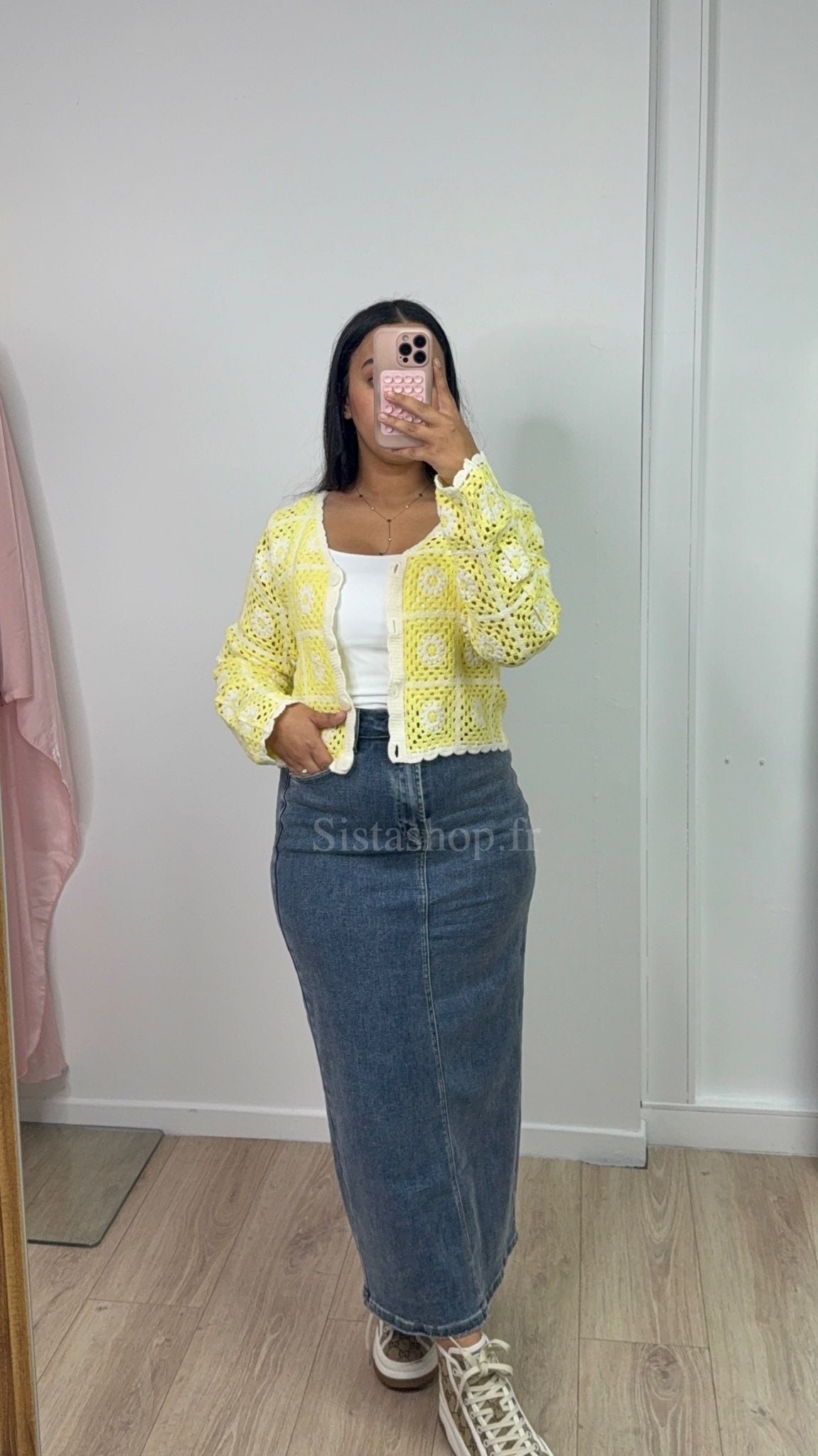 Gilet crochet à fleurs Jaune