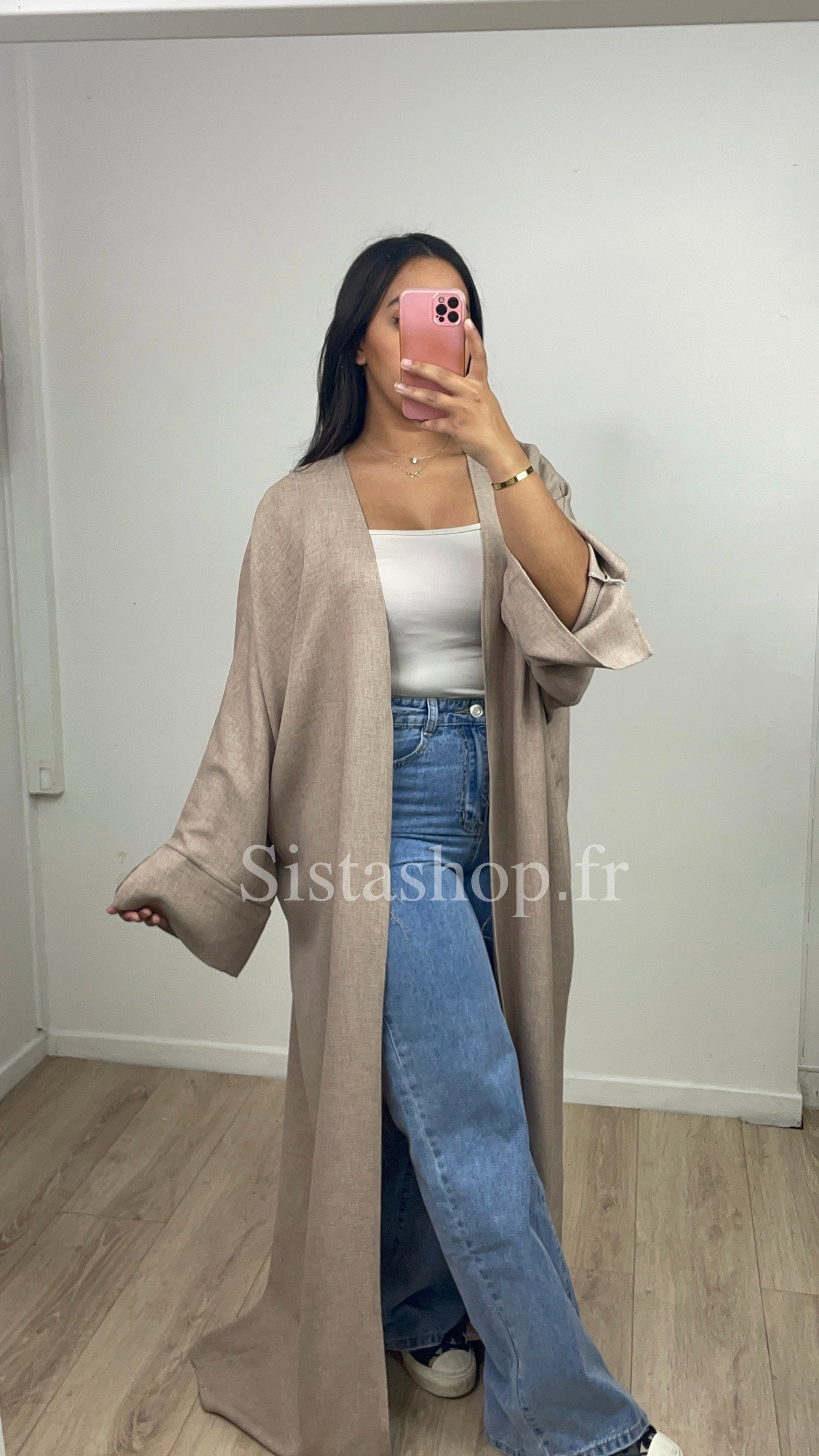 Kimono effet lin Leya Marron glacé