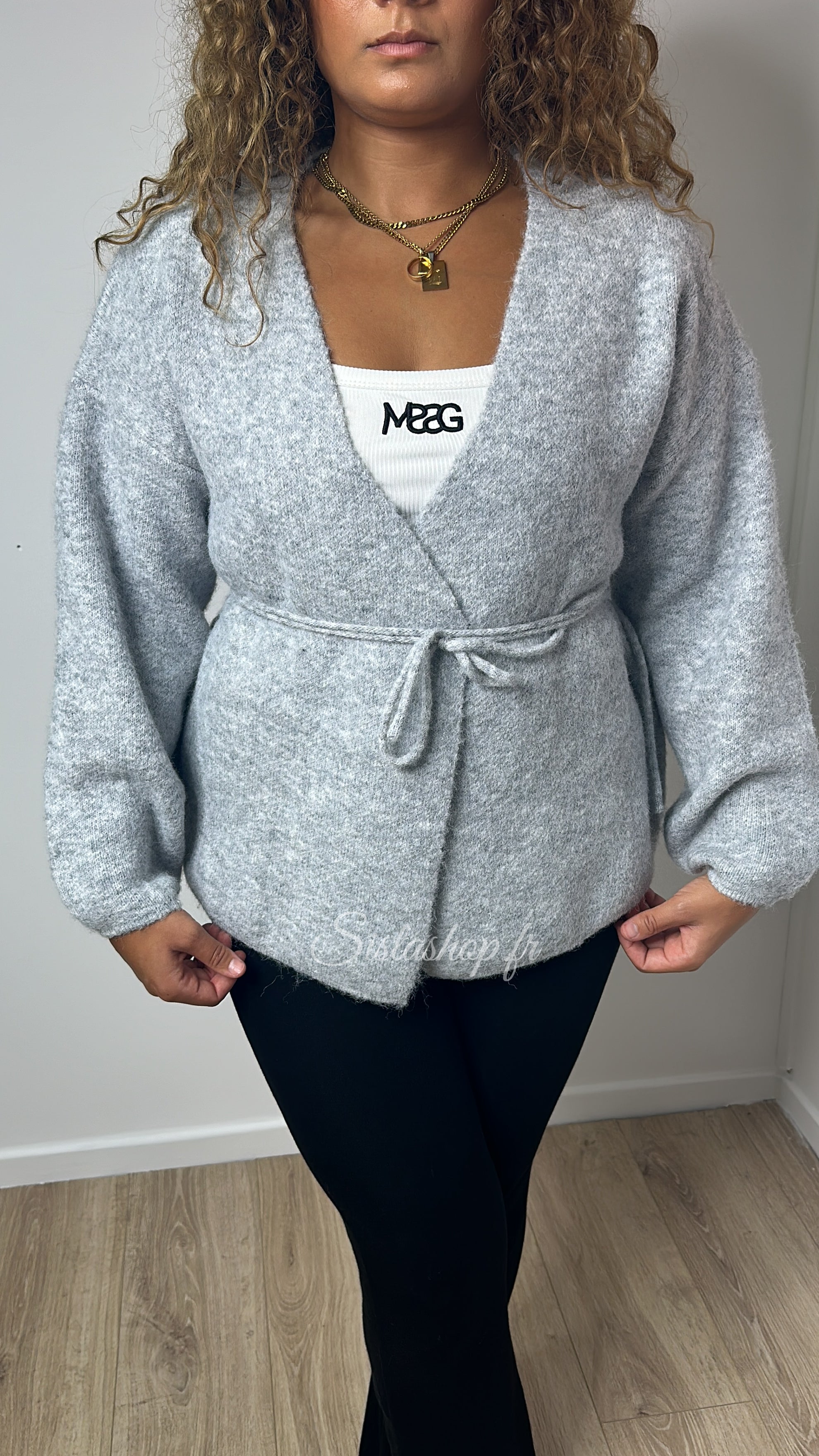 Gilet Pull Cache-Cœur Gris clair Layla