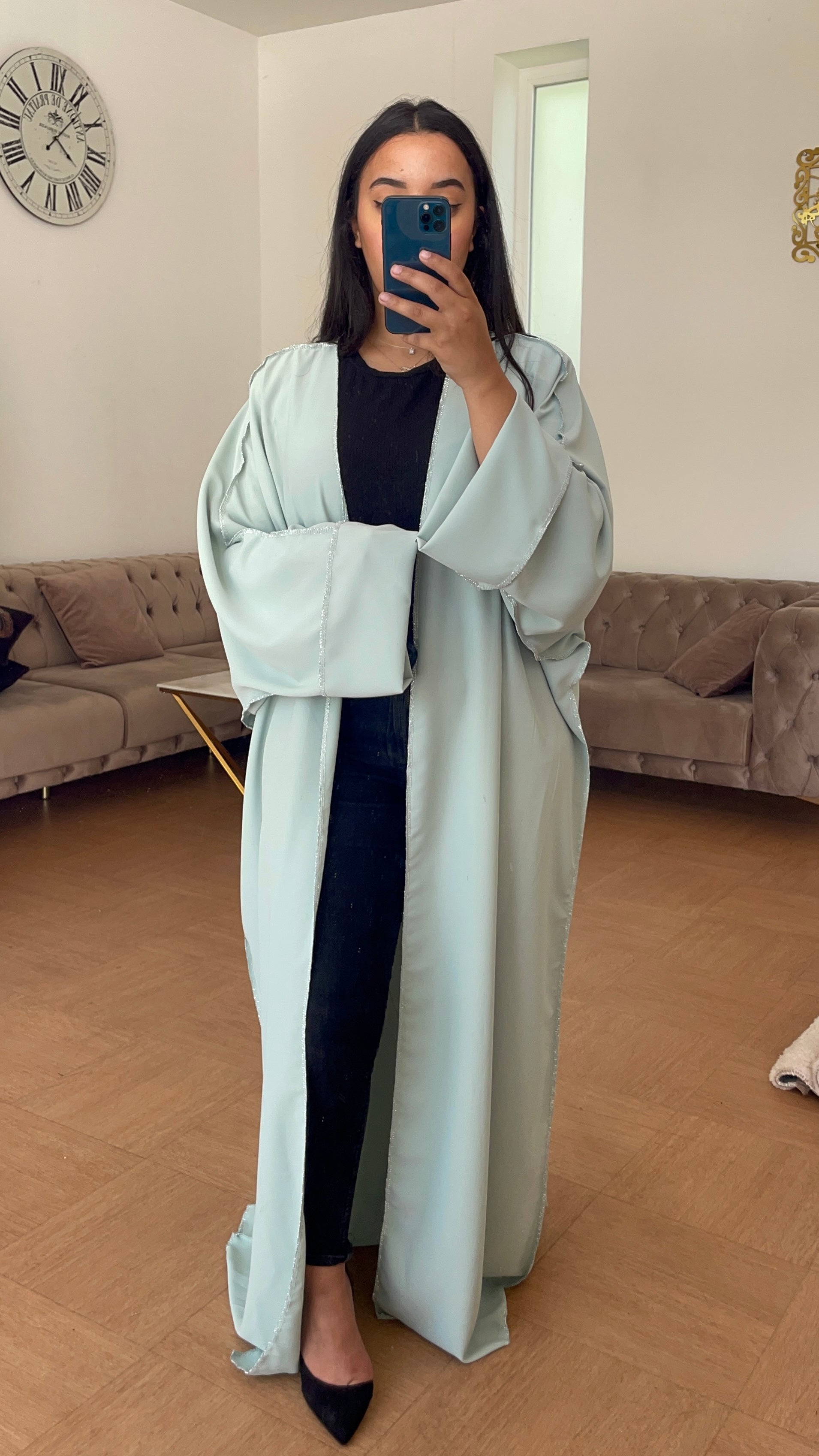 Kimono couture brillante Leyla Bleu glacé