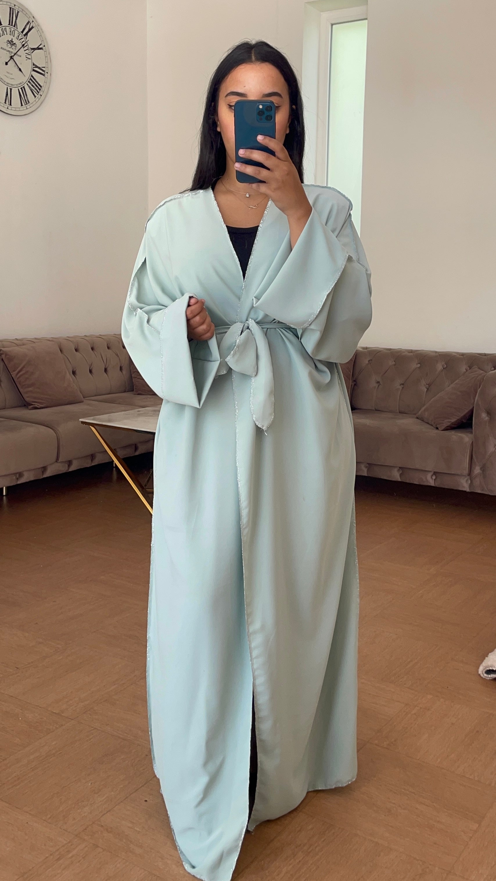 Kimono couture brillante Leyla Bleu glacé