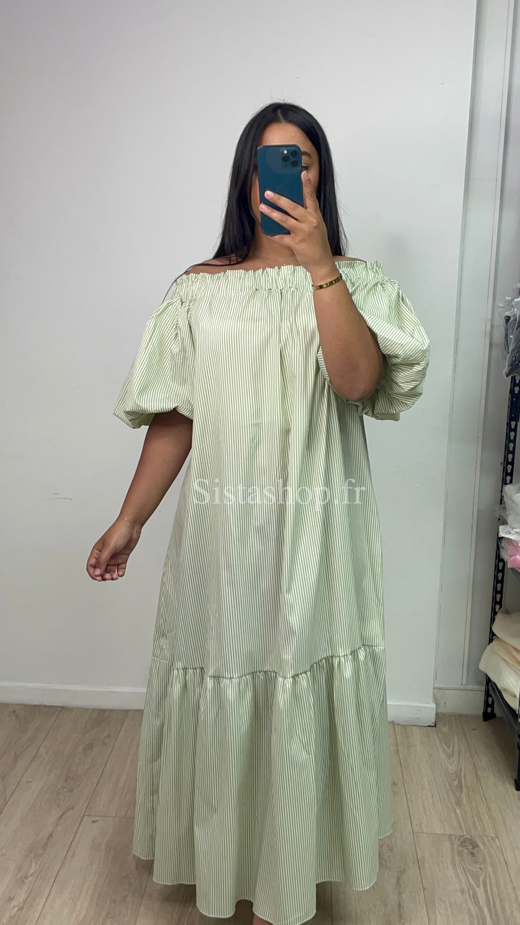 Robe à rayure vert Mélina