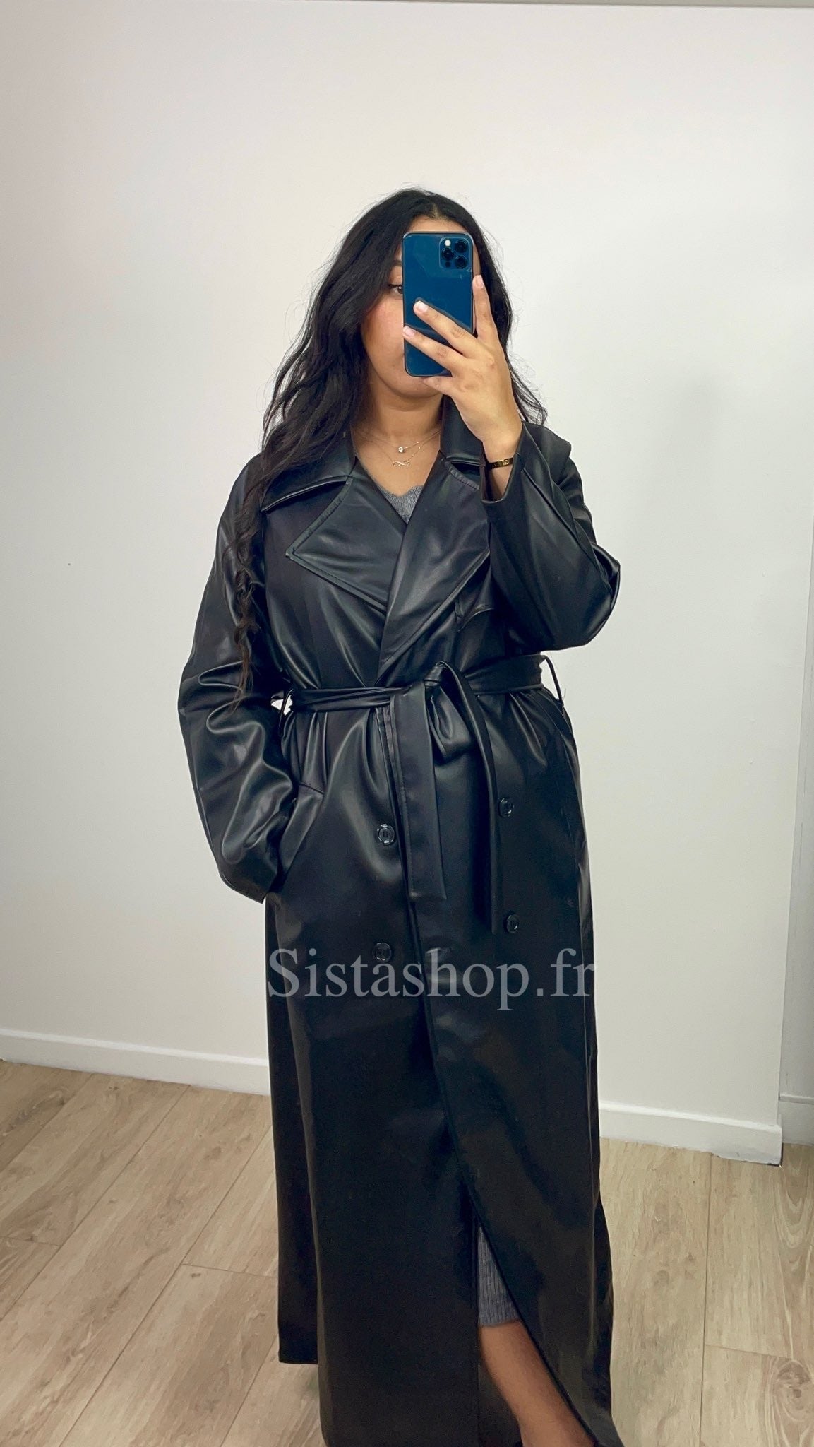 Trench Ynes Simili Cuir Noir