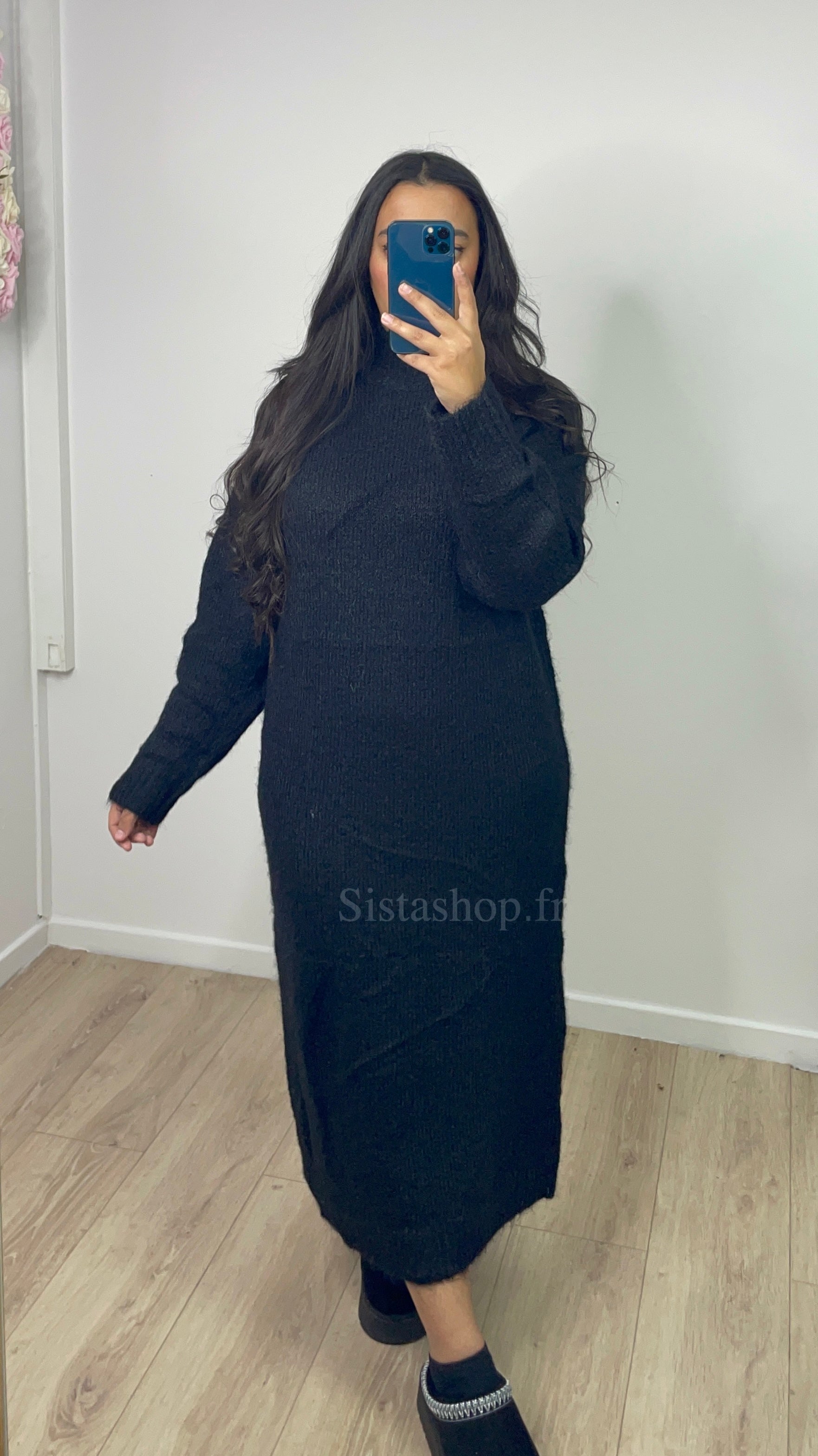 Robe pull longue Noir Nourhene